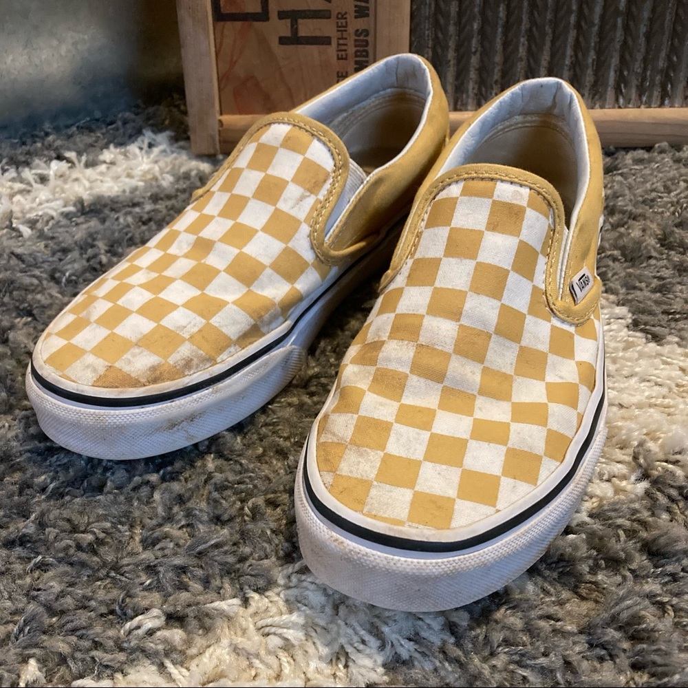 Vans Classic Slip On in Mustard Checker Motif sz7